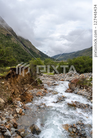 River flowing through the Humantay Lake trek in the Peruvian Andes River flowing through the Humantay Lake trek in the Peruvian Andes 127448434