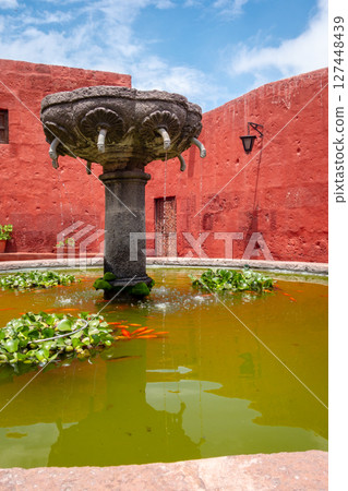 Fountain and courtyard at the Santa Catalina Convent in Arequipa Fountain and courtyard at the Santa Catalina Convent in Arequipa 127448439