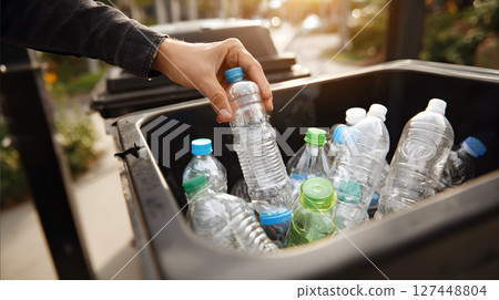 Scene of throwing away plastic bottles 127448804