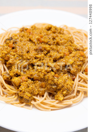 Delicious keema curry pasta 127448998