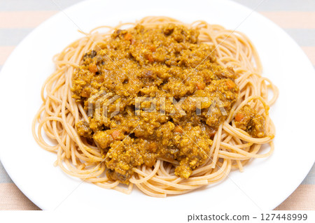 Delicious keema curry pasta Delicious keema curry pasta 127448999