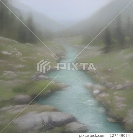 河水籠罩在霧氣中 河水籠罩在霧氣中 127449054