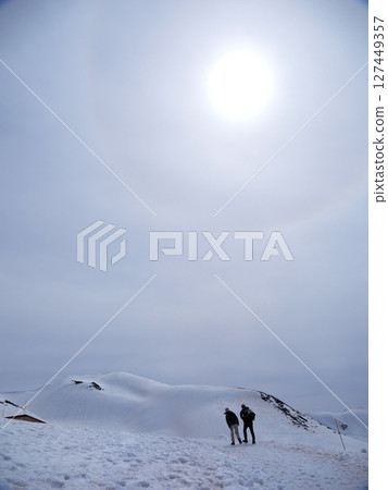 Tourists climbing at Murodo on the tourist attraction Tateyama Kurobe Alpine Route 127449357