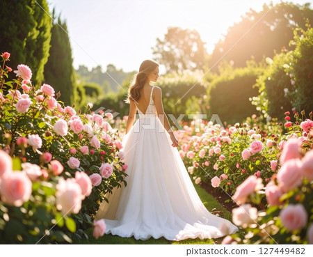 Bride surrounded by roses 127449482