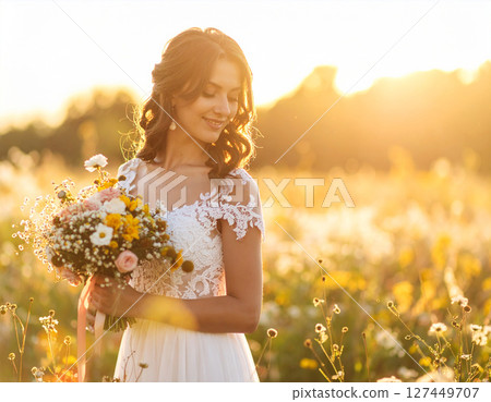 A woman standing in a flower garden A woman standing in a flower garden 127449707