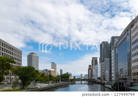 Scenery of Osaka seen from Nakanoshima in Kita-ku, Osaka City, Osaka Prefecture during the day Scenery of Osaka seen from Nakanoshima in Kita-ku, Osaka City, Osaka Prefecture during the day 127449794