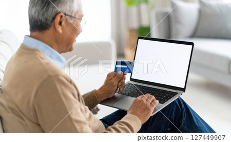 AI image: Seniors shopping online with a credit card 127449907