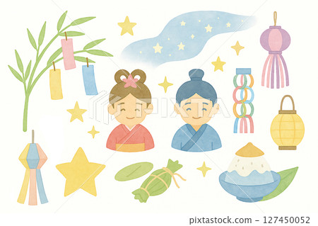 溫柔水彩風七夕插畫集 127450052
