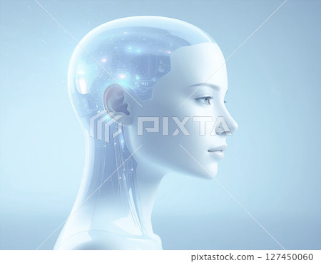 Visual of a female android fused with technology 127450060