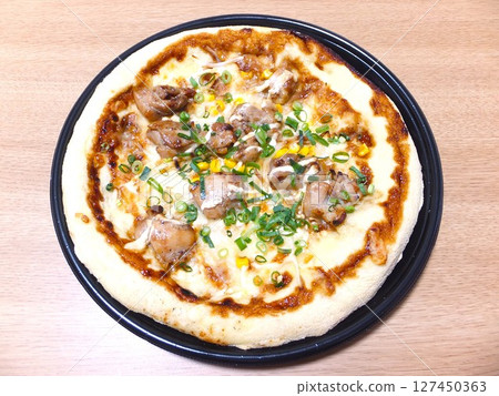 Teriyaki chicken pizza with takeaway 127450363