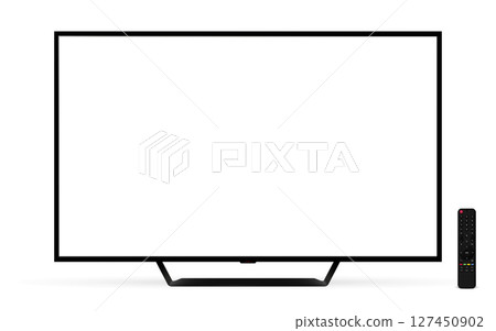 Realistic tv screen with remote control. Smart tv mockup. Realistic tv screen with remote control. Smart tv mockup. 127450902