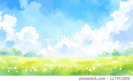 Summer sky and cumulonimbus clouds over a refreshing grassland 2 127451009