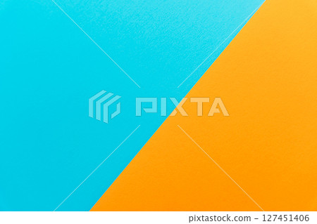Cyan and orange paper with clean lines, graphic minimal background. 127451406