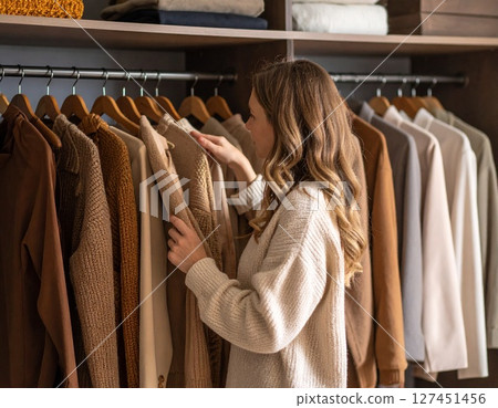 A woman choosing clothes A woman choosing clothes 127451456