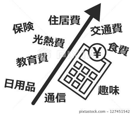 Illustration of households struggling financially due to rising prices and living costs 127451542