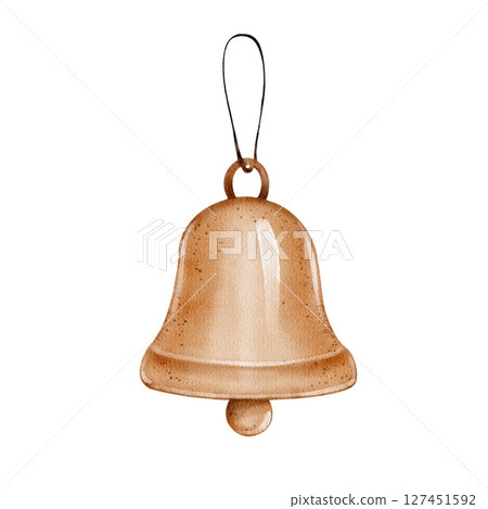 Brown metal bell with hanging loop 127451592