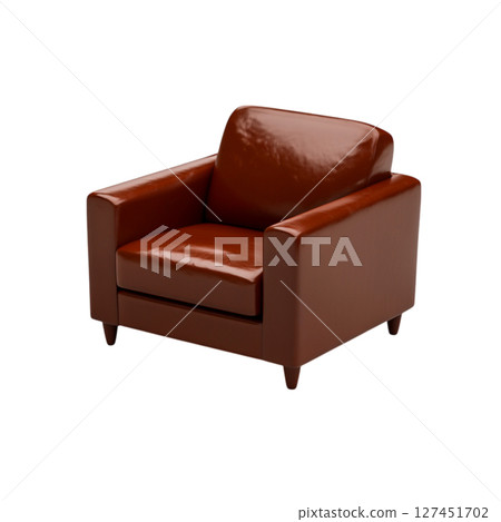 Luxurious Brown Leather Armchair with Soft Cushions and Elegant Design for Interiors 127451702