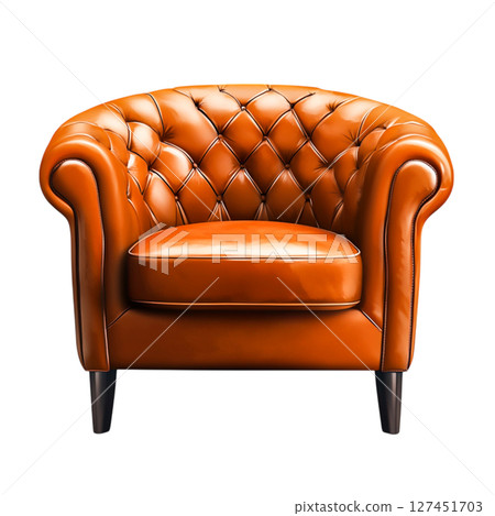Elegant brown leather armchair with tufted design for modern home interior decor 127451703