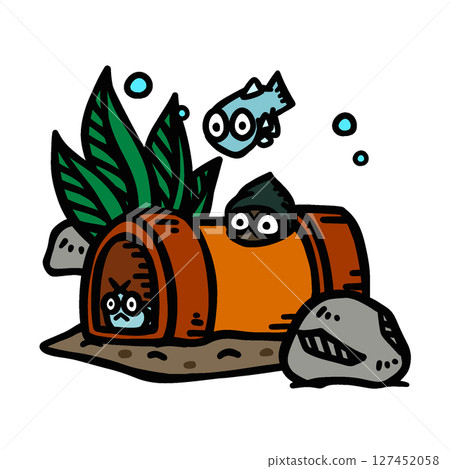 Illustration of an aquarium pipe and creatures 127452058