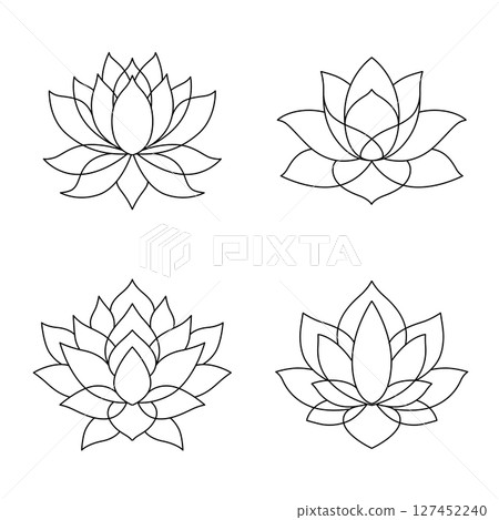 Set of lotus mehndi flower pattern for Henna drawing and tattoo. Decoration in oriental, Indian style. Doodle ornament. Set of lotus mehndi flower pattern for Henna drawing and tattoo. Decoration in oriental, Indian style. Doodle ornament. 127452240