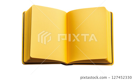 Open yellow notebook ready for notes, created with AI, PNG 127452330