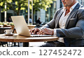 Modern business scene: coffee, laptop and summer light 127452472