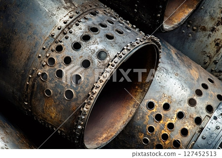 Rusty industrial pipes showing signs of age and wear Rusty industrial pipes showing signs of age and wear 127452513