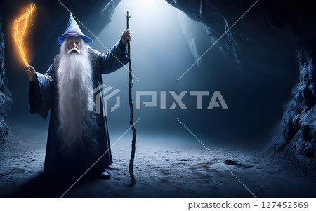 Generative AI Illustration Wizard in A Cave 127452569