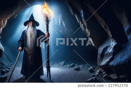 Generative AI Illustration Wizard in A Cave 127452570