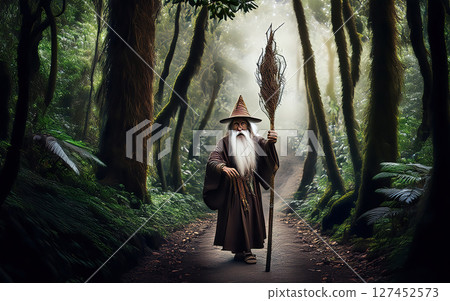 Generative AI Illustration Wizard in A Forest 127452573