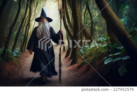 Generative AI Illustration Wizard in A Forest 127452574