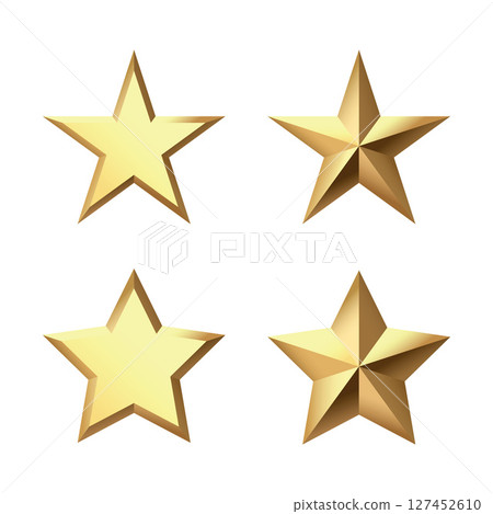 Set of Golden Christmas 3d Star metal glossy bright shine five angle star shape isolated on white Background collection. Set of Golden Christmas 3d Star metal glossy bright shine five angle star shape isolated on white Background collection. 127452610
