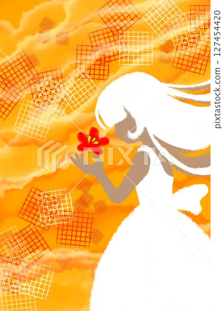 Sunset, red flowers and a girl 127454420