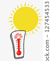 The thermometer and the sun are about to go off the rails due to the heat 127454533