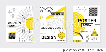 Poster design. Minimalistic geometric creative design. Templates set. Abstract modern minimal background. Business graphic, notebook cover. Black and yellow colors. Vector illustration Poster design. Minimalistic geometric creative design. Templates set. Abstract modern minimal background. Business graphic, notebook cover. Black and yellow colors. Vector illustration 127454697