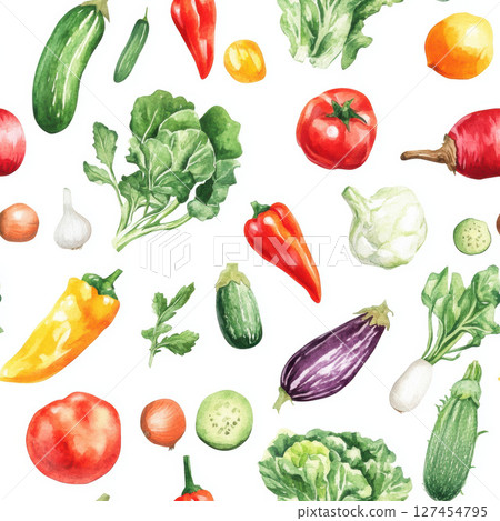 watercolor vegetables fruits pattern seamless general 127454795