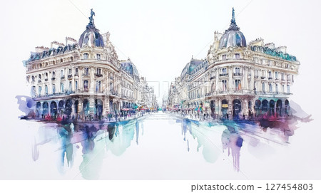 watercolor cityscape architecture european grand prominent 127454803