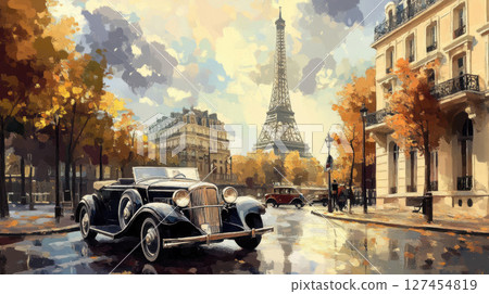 street scene eiffel trees yellows browns 127454819