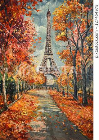 scene eiffel background tower painting vivid 127454978