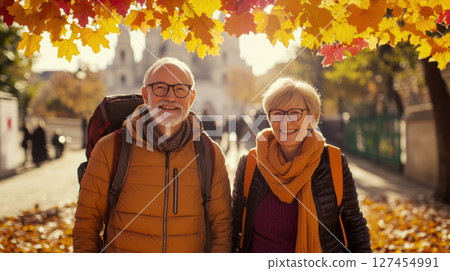 man woman jacket glasses autumn puffer 127454991