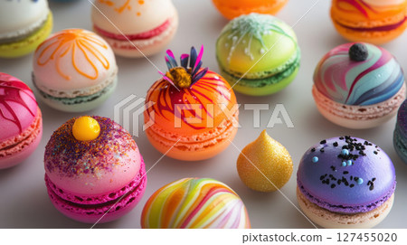 collection macarons designs patterns background set 127455020