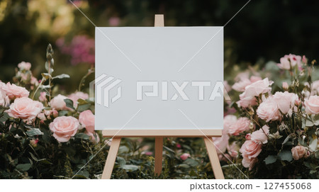easel roses closeup canvas greenery holding 127455068