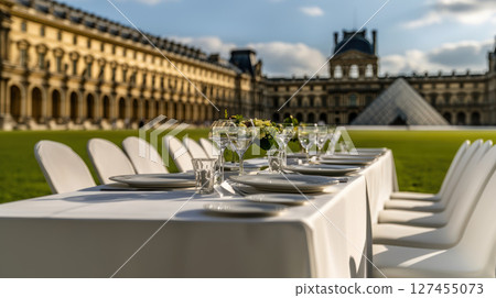 photograph dining table event plates silverware 127455073