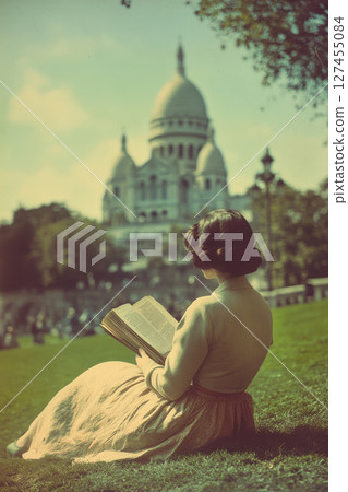 woman vintage dress background park basilica 127455084