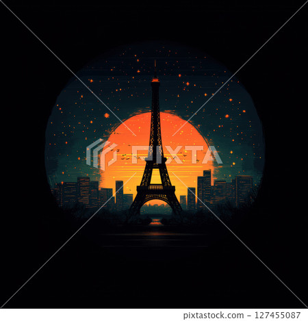 depiction eiffel sunset sky stars cityscape 127455087
