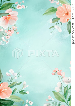 watercolor scene turquoise background flower center 127455115