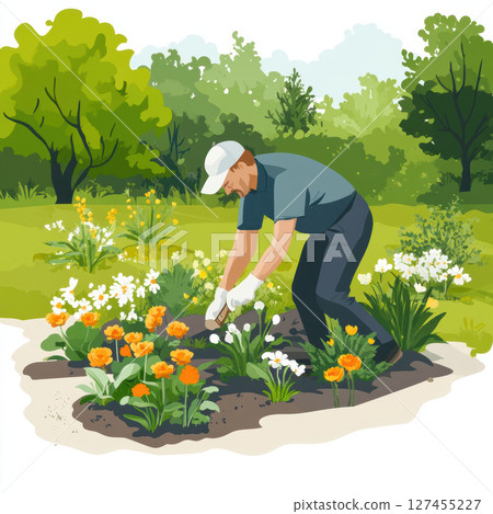 illustration man flowers garden style colors 127455227