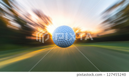 golf ball sunset background closeup shot 127455240