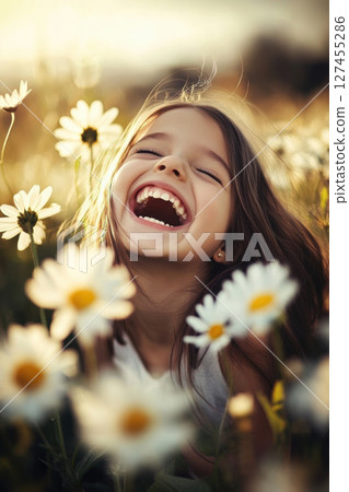 girl field daisies scene atmosphere sun girl field daisies scene atmosphere sun 127455286