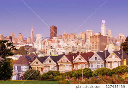 Pastel-colored evening photo of the Painted Ladies in San Francisco Pastel-colored evening photo of the Painted Ladies in San Francisco 127455439